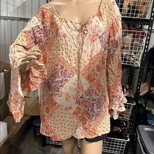 NWT Quizz woman & co Orange, pink and purple patchwork size 22 blouse